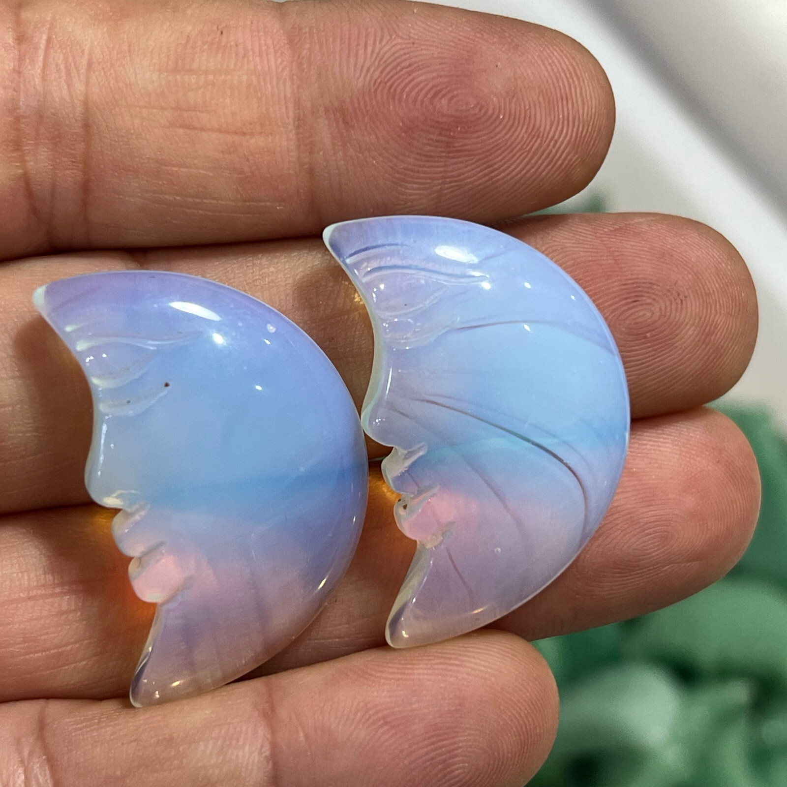 3pcs Opalite Quartz Hand Carved Moon skull Crystal Healing