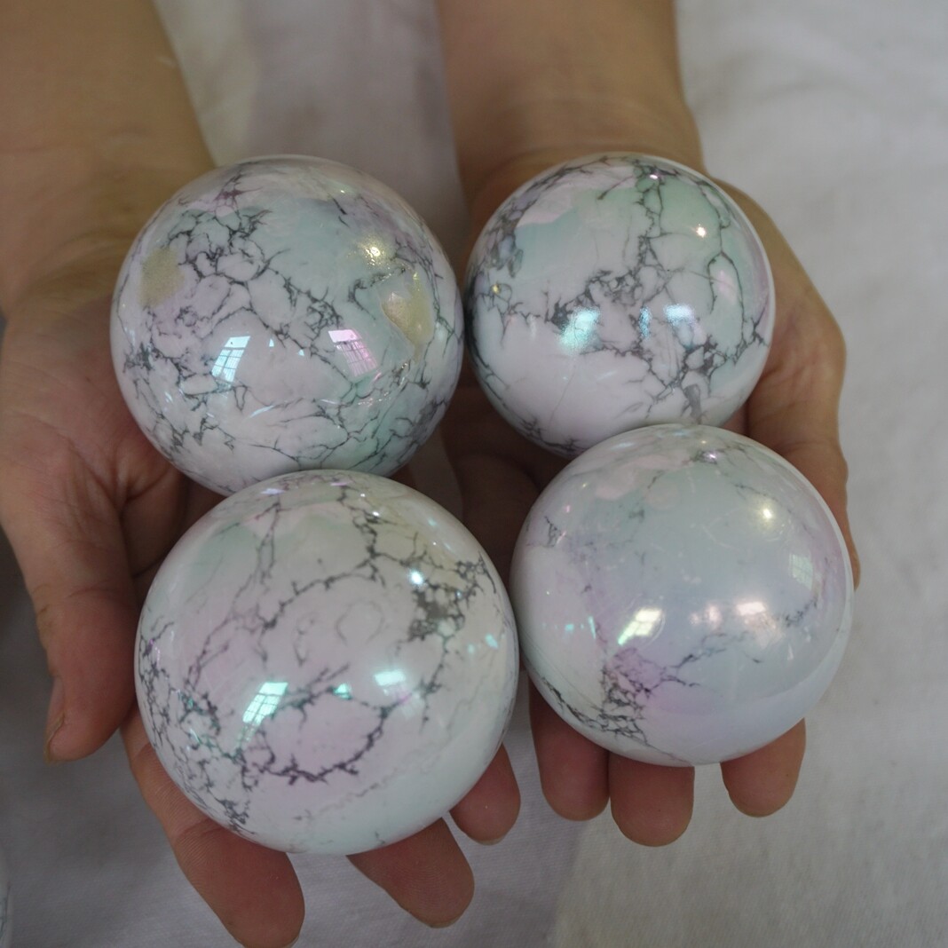 10Pcs 11LB Rainbow Aqua Aura White Howlite Quartz Crystal Ball Titanium Coating