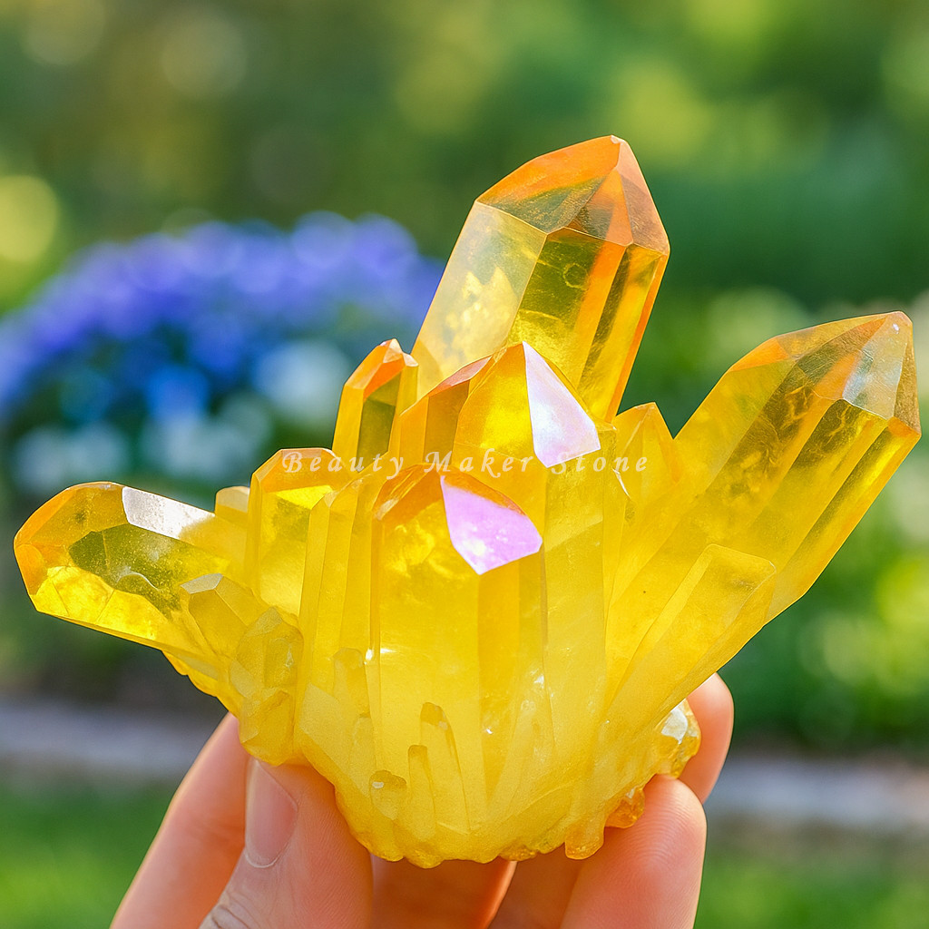 80-100g Aura Citrine Titanium Rainbow Crystal Cluster Geode Slice Home Decor