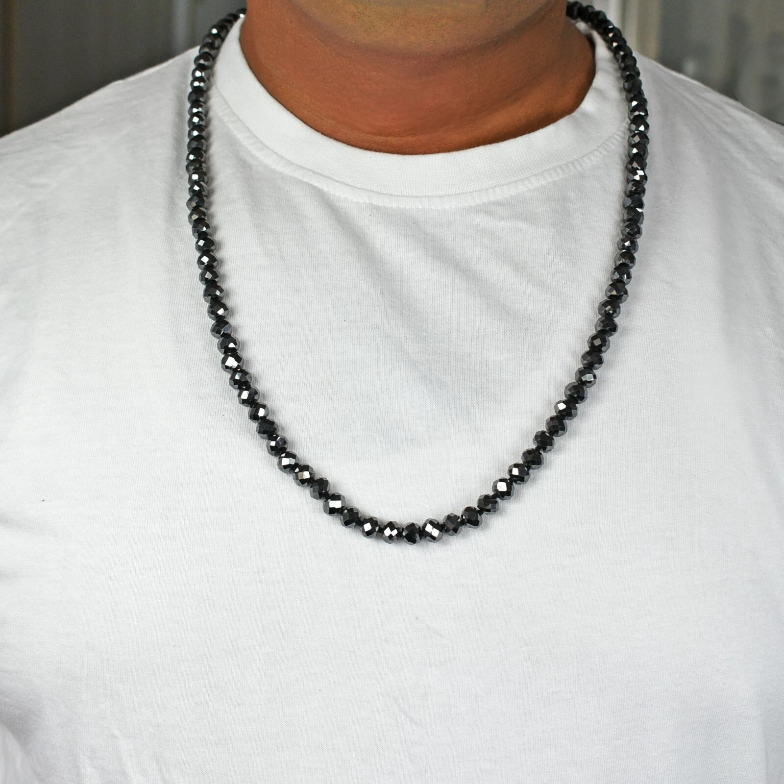 6mm, 18 Inches Certified Black Diamond Necklace, 140 Cts Excellent Cut VIDEO