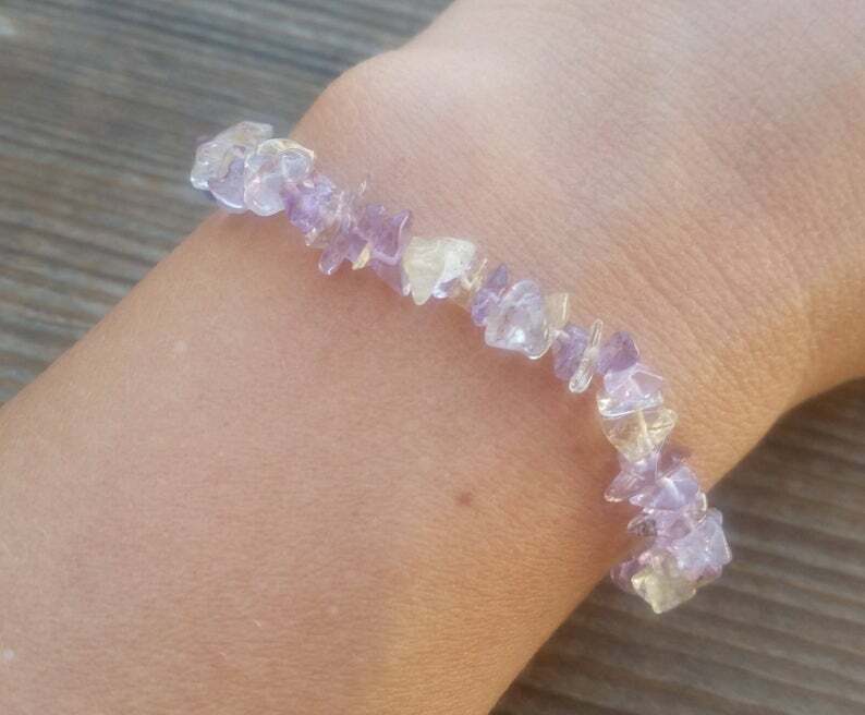 NATURAL AMETRINE STONE GEMSTONE STRETCHY CHIP BRACELET