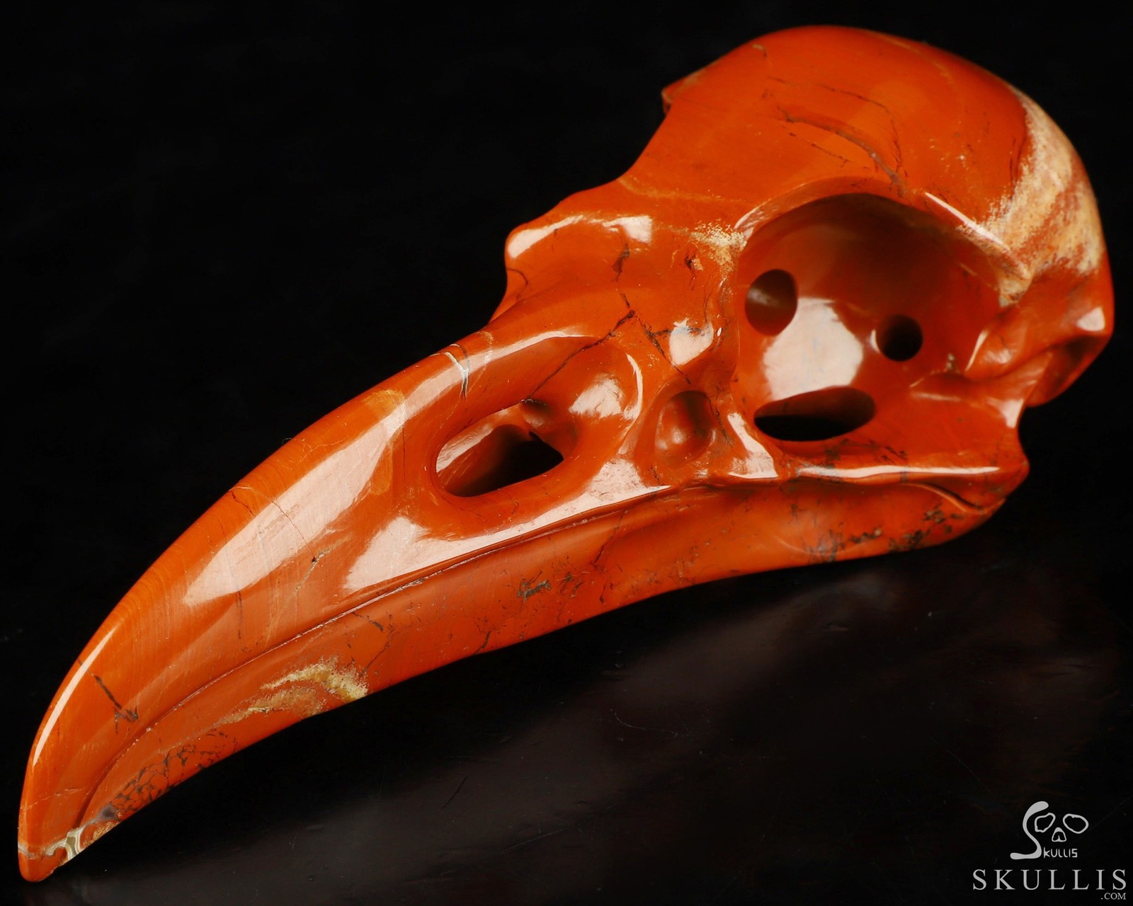 4.8″ Red Jasper Hand Carved Raven Crystal Skull Sculpture, Crystal Healing