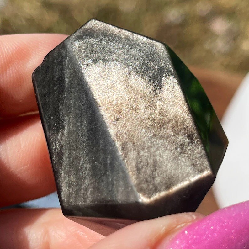 Silver Sheen Obsidian Black Flashy Crystal Obsidian Faceted Freeform Gem Rock