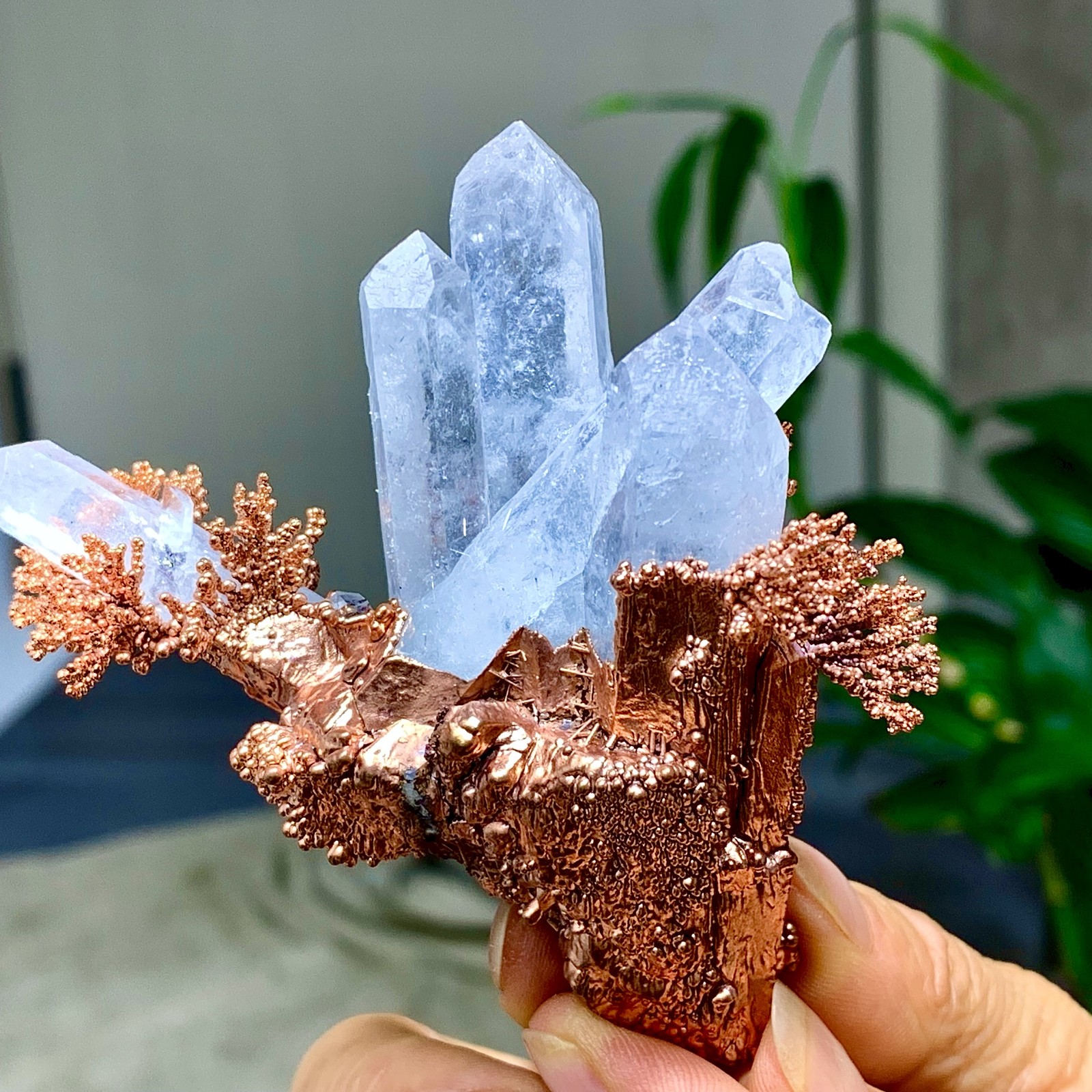 102G Rare!! iridescent Native Copper with white quartz crystal mineral-symbiosis