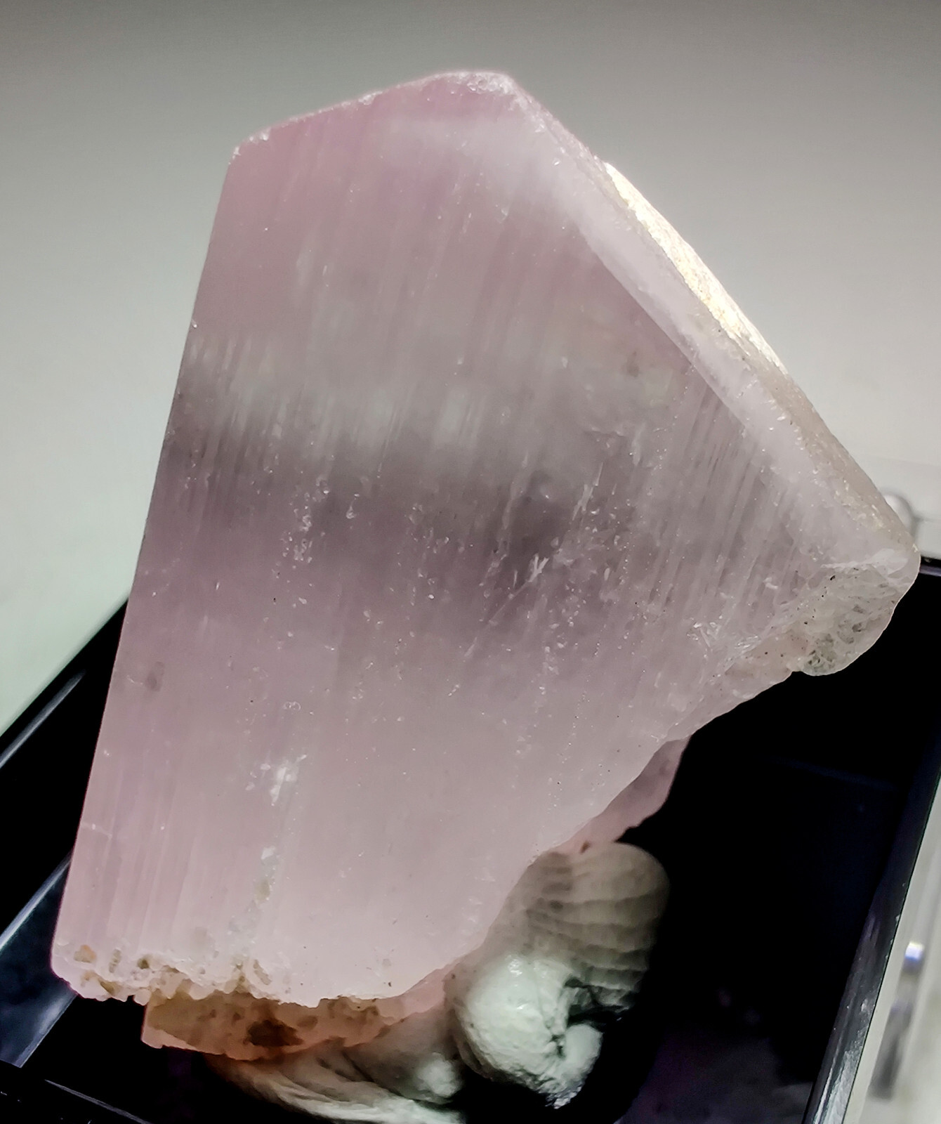 Kunzite crystal, fluorescent orange. Nuristan, Afghanistan. 3.5 cm. Video.
