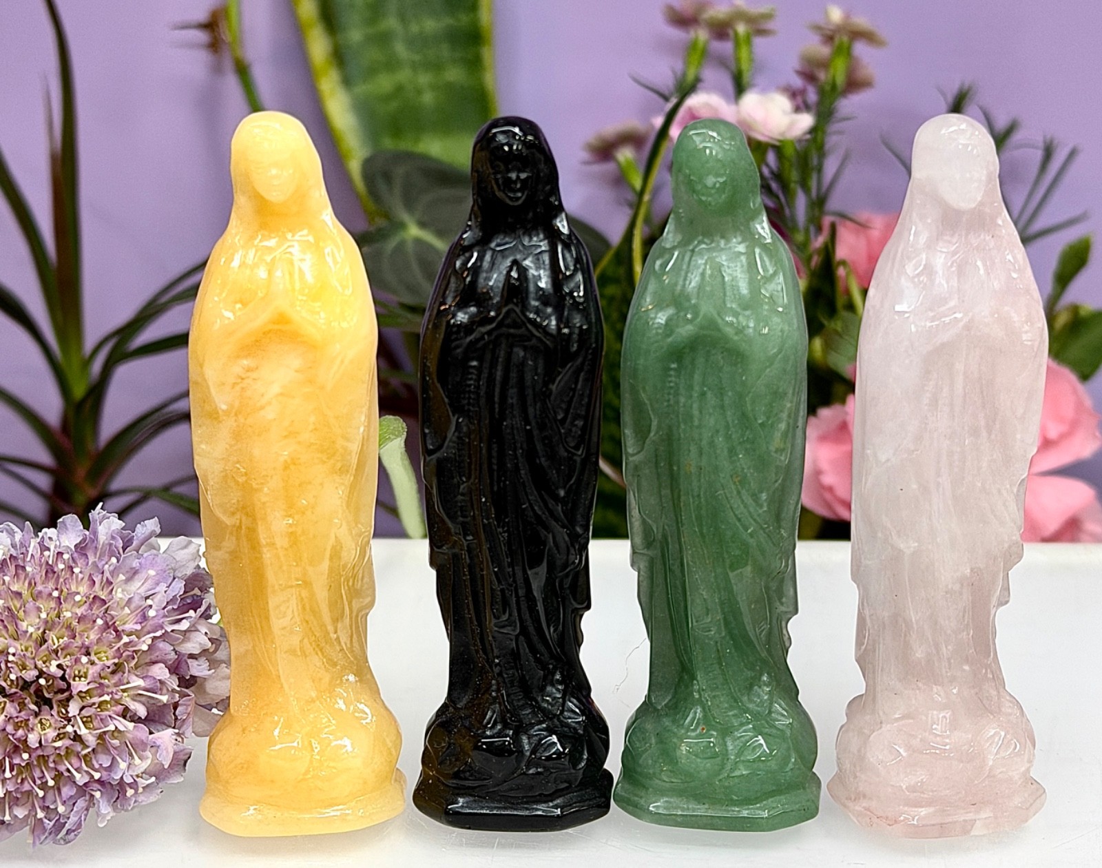Wholesale Lot 4 PCs 10cm Mixed Natural Crystal Virgin Mary Healing Energy