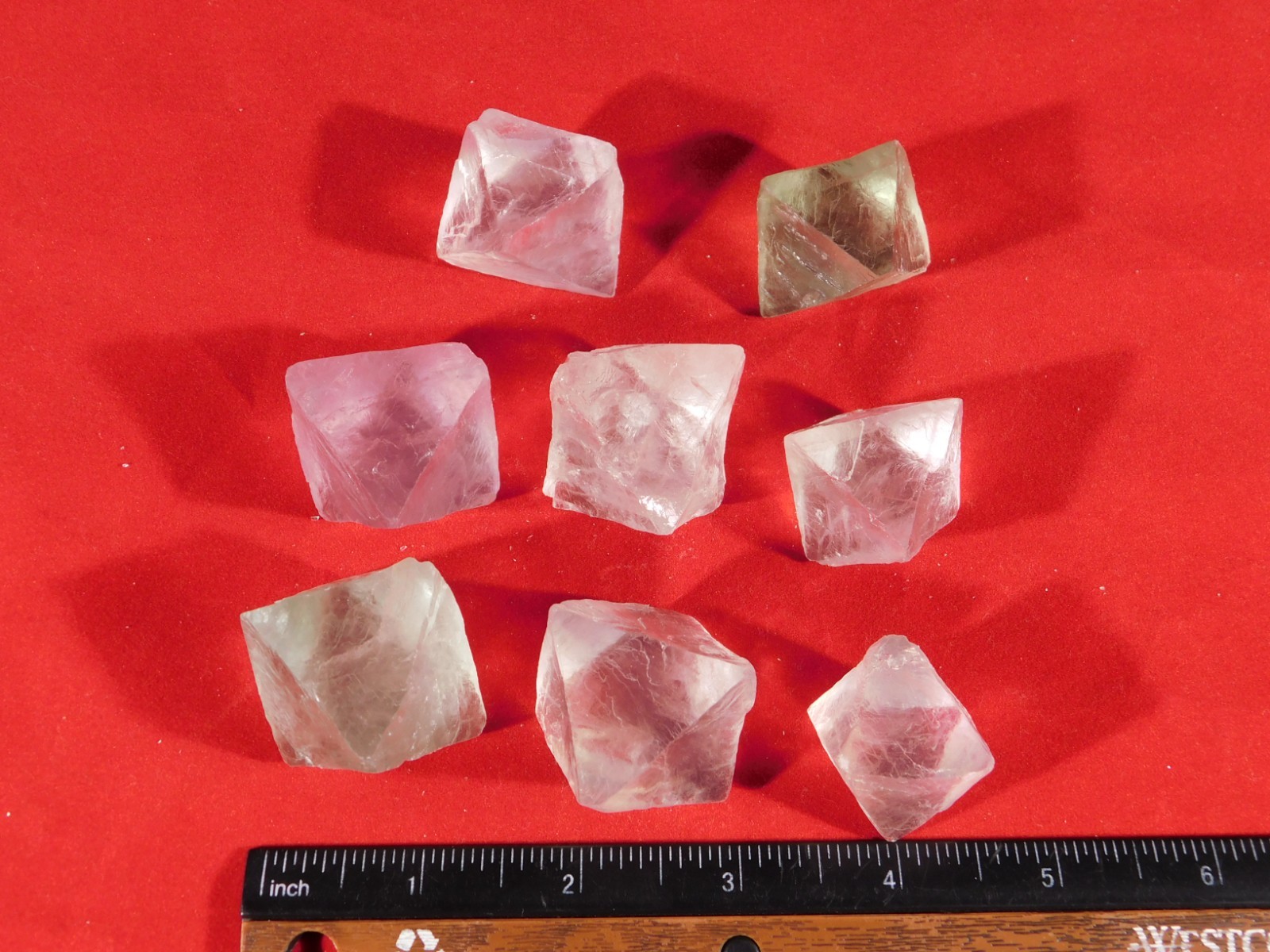 Big Lot of EIGHT! Translucent Octahedron FLUORITE Crystals From China 357gr