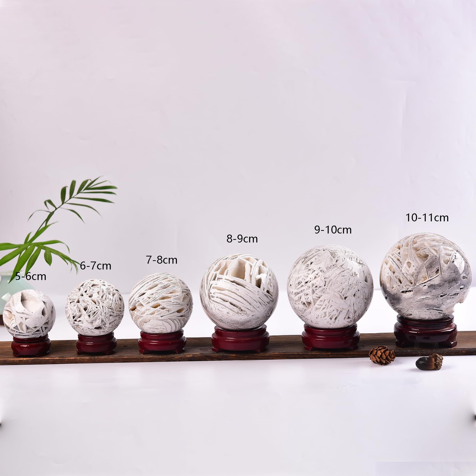 JIC Gem Mexican White Agate Crystal Sphere Ball with Wooden Stand 90-100mm