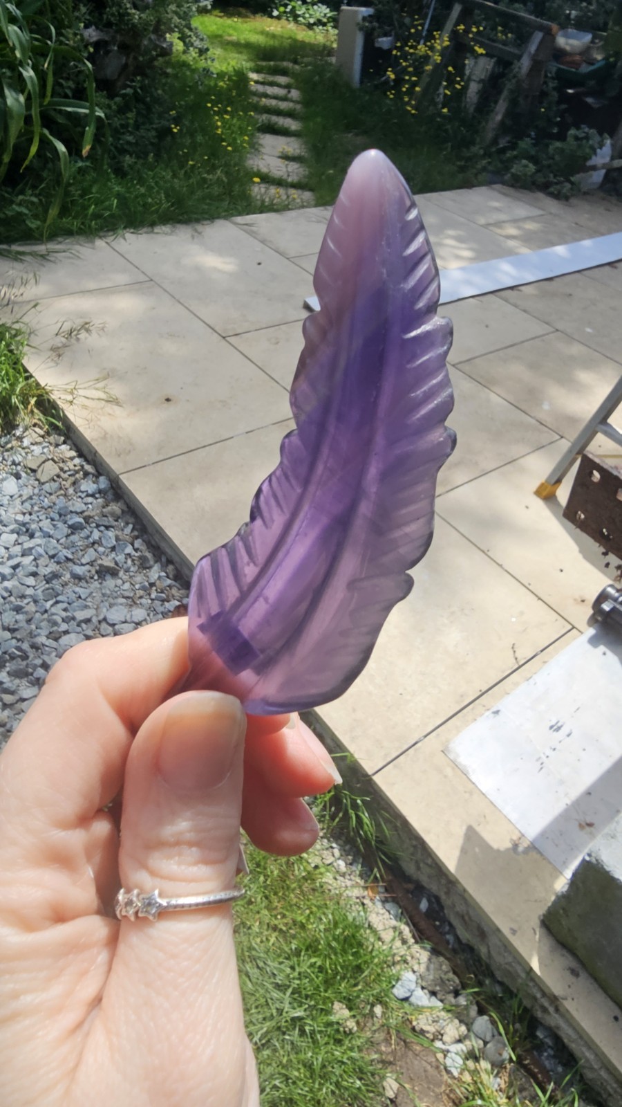 rainbow Fluorite Feather Carving crystal 65g 10cm opaque
