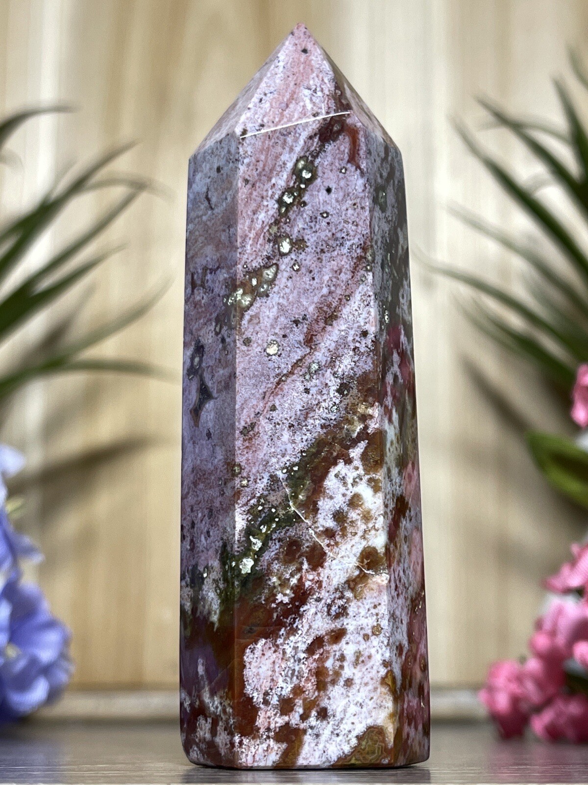 OCEAN JASPER TOWER – Mineral Point Pink Purple Chakra Crystal Witch Yoga Decor