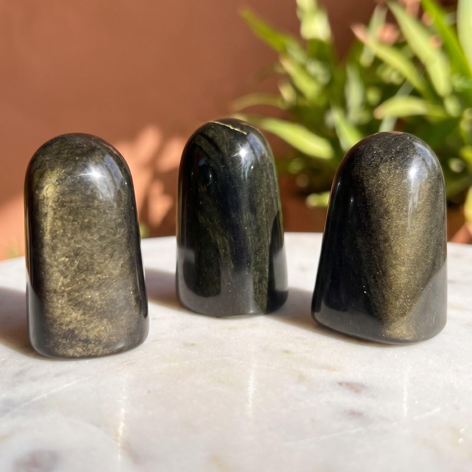 Gold and Silver Sheen Black Obsidian Freeform Standing Towers Genuine Mineral