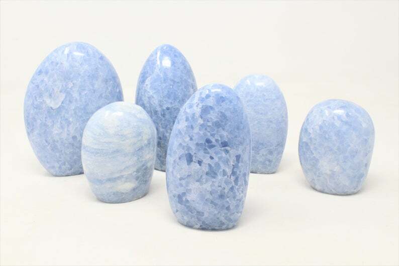 Blue Calcite Polished Freeform, Large Free Standing Cut Base, Specimens