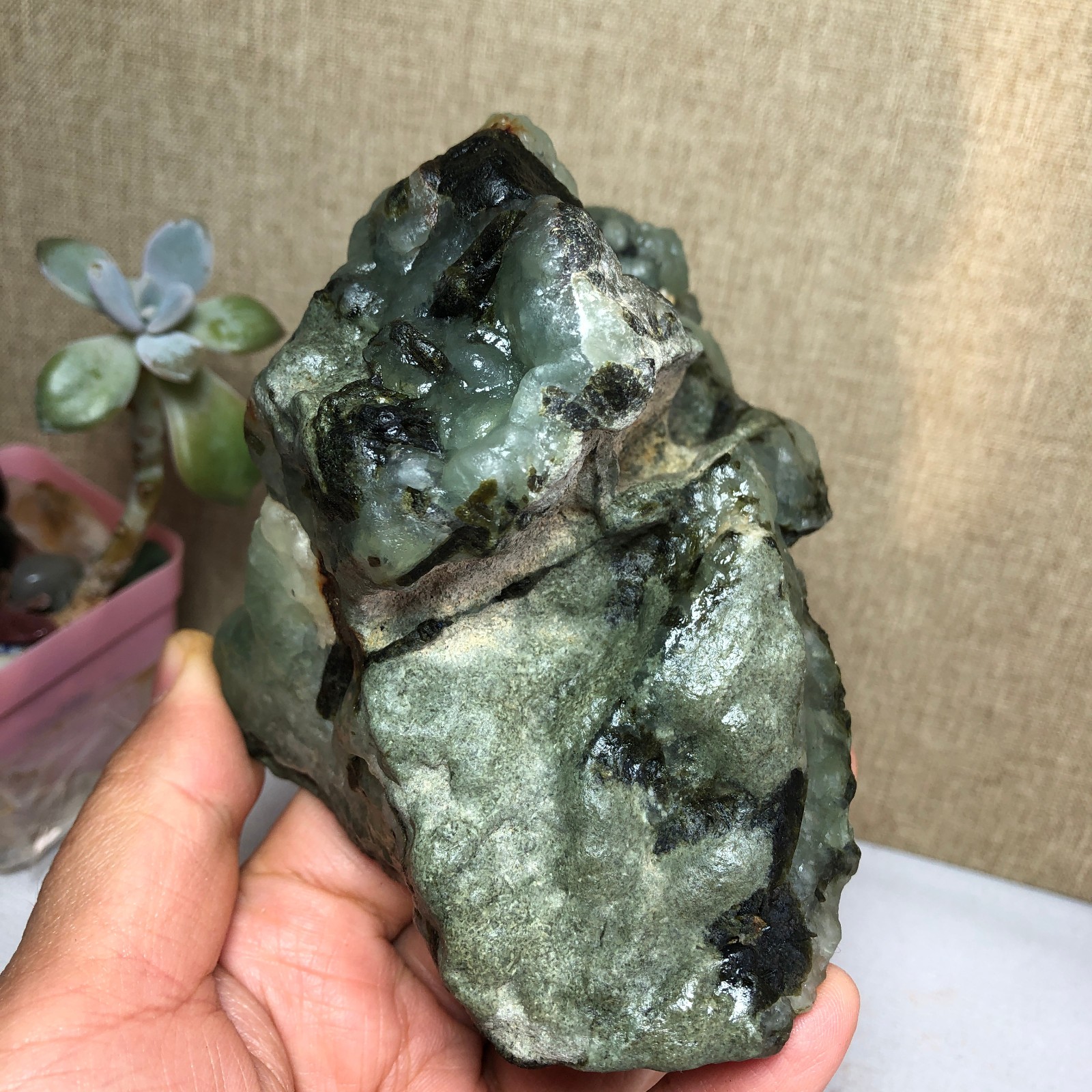 Natural grape Prehnite Tourmaline paragenesis Crystal specimen 465g A1966