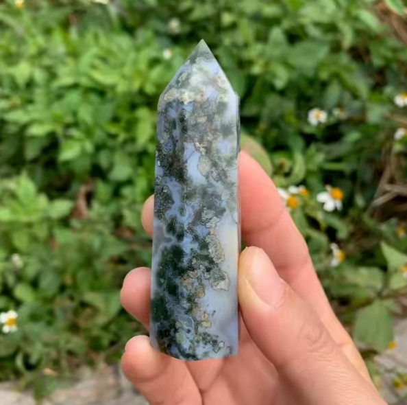 2025Hot Home Decor 1pc Moss Agate Eco Friendly Green Crystal Towers Gift
