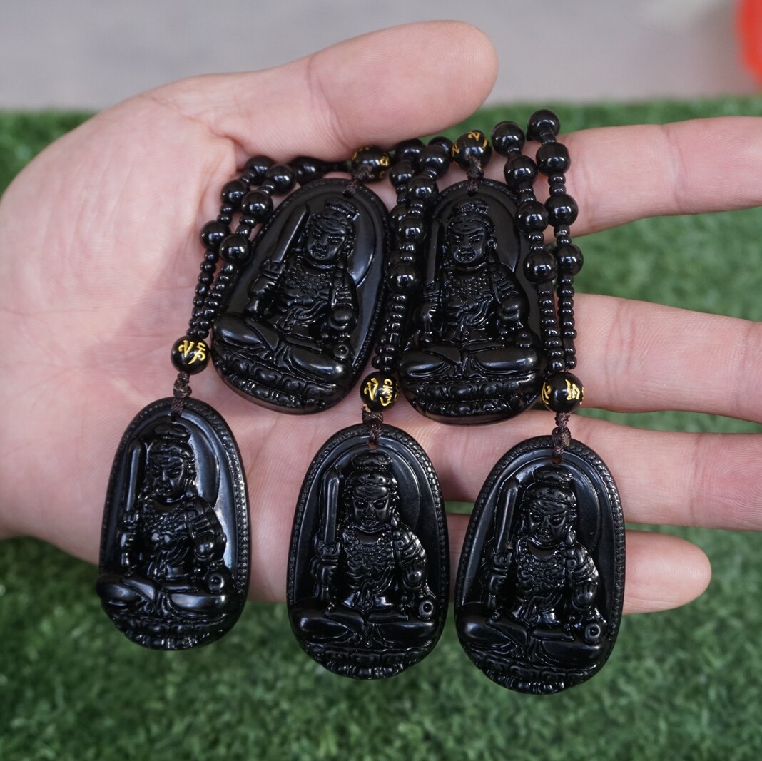 5 Pieces Natural Black Obsidian Lucky Pendant Necklace Guanyin Buddha Healing