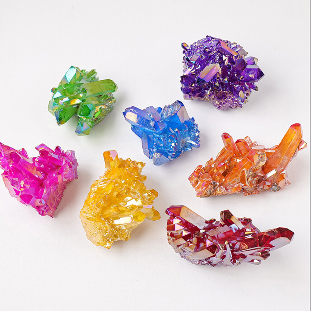 Natural Quartz Crystal Rainbow Titanium Cluster Mineral Specimen Healing Stone