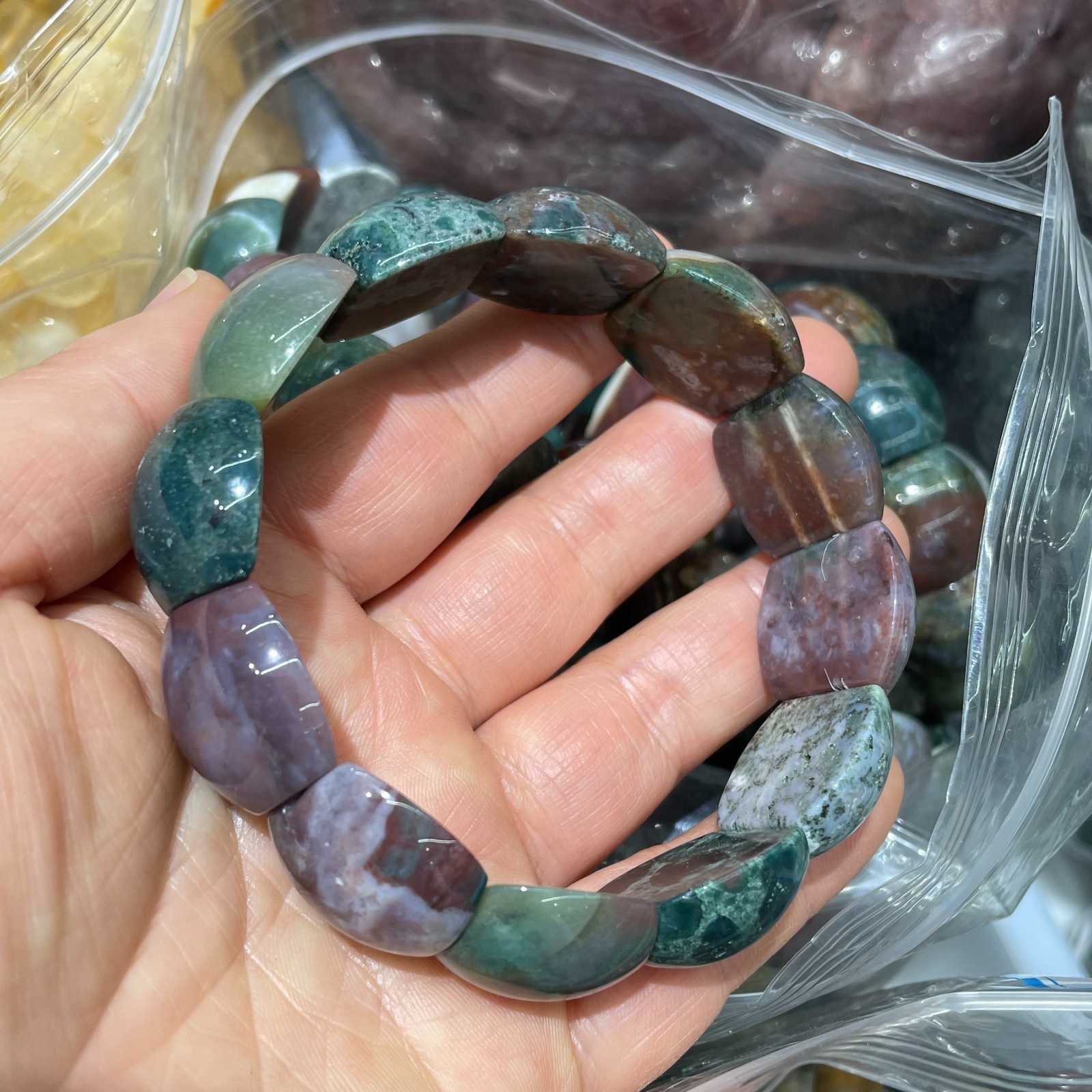 1 string Ocean Stone crystal combination elastic rope bracelet