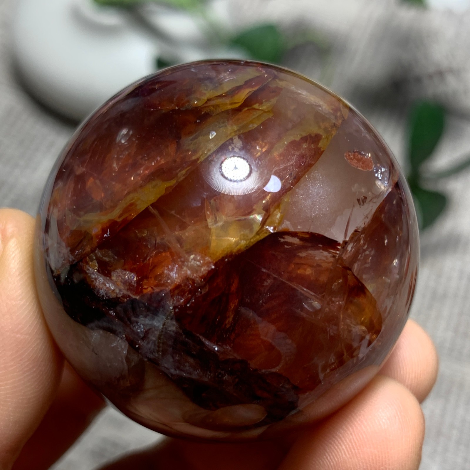 153g Natural Red Gum Flower Ball Crystal Sphere Specimen Energy Healing Reiki