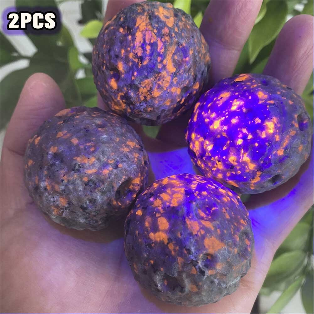2x Natural Yooperlite Moon Sphere Crystal Stone Ball Reiki Healing Crystal 40mm