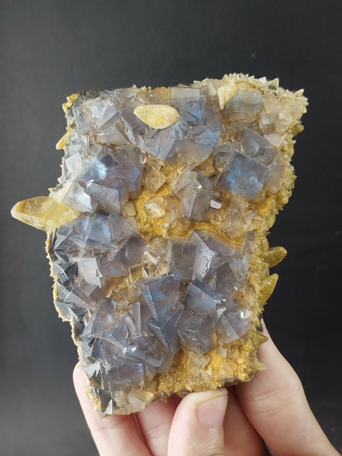 311g Natural Cubic Blue Fluorite With Calcite Crystal Cluster Mineral Specimen