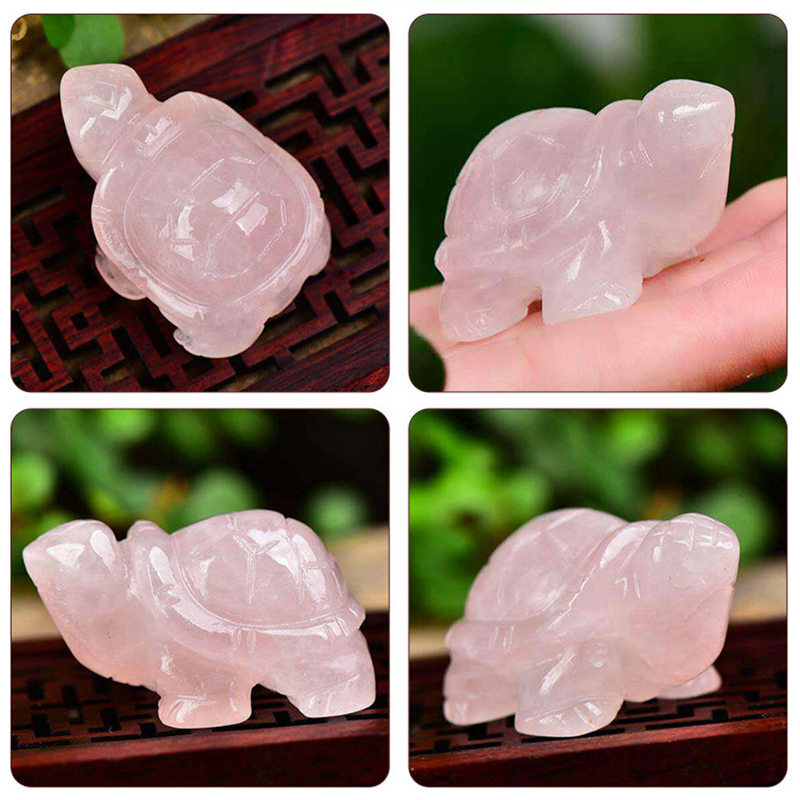 Natural Rose Quartz Crystal Carved Tortoise Healing Stone Turtle Animal Decor US