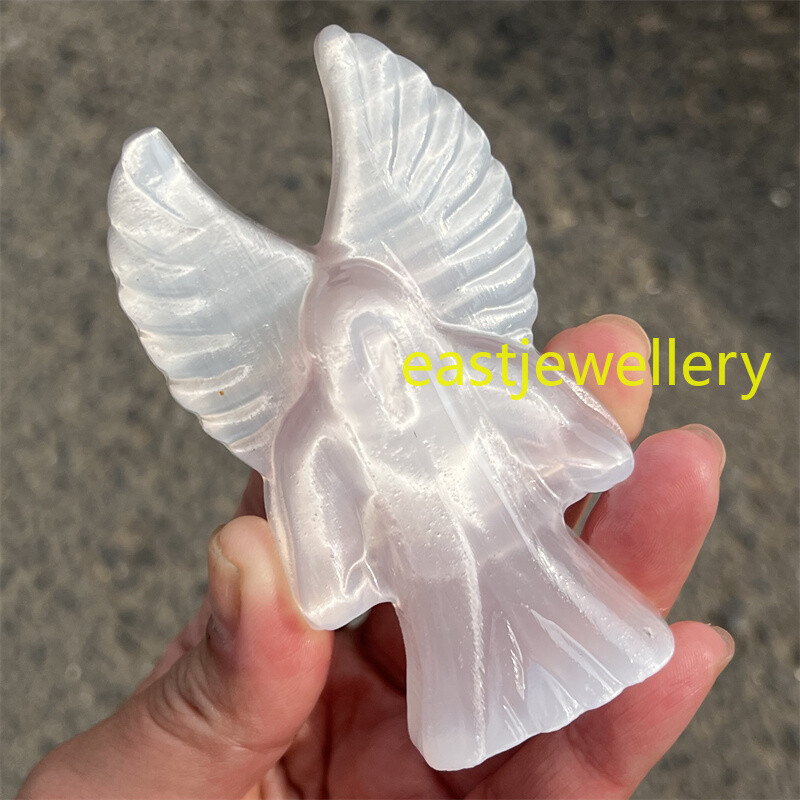 3.4″ Natural Selenite Devil angel Skull Quartz Crystal Skull Reiki Healing 1PC