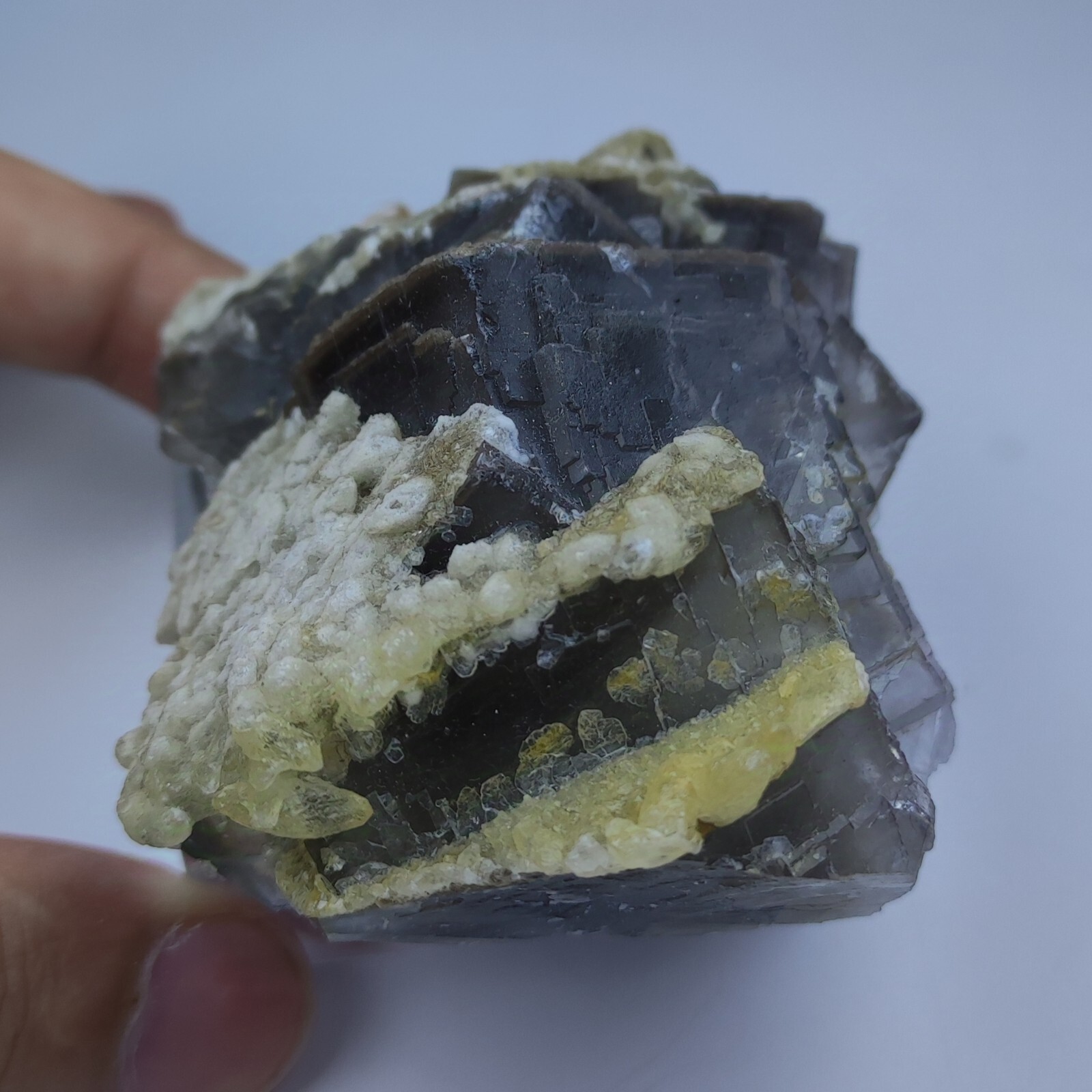 Cubic Phantom Fluorite Crystal, Grey Color With Phantom Zones Inside, 226 Grams