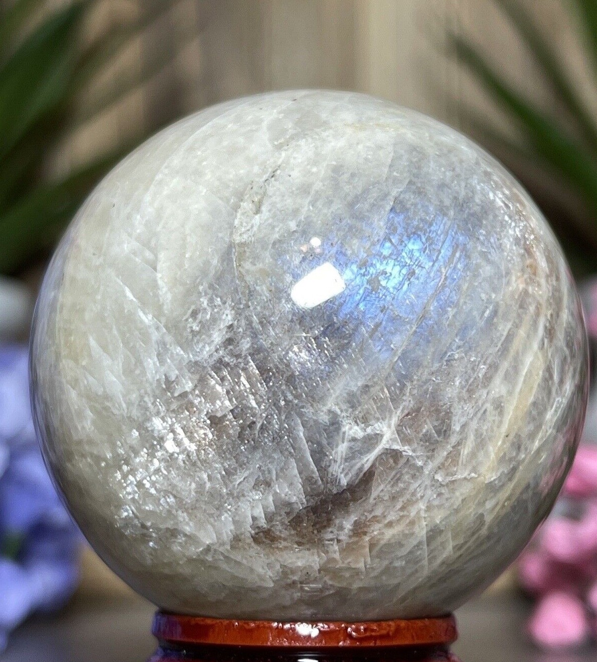 49mm MOONSTONE SUNSTONE SPHERE – Crystal Blue Feldspar Orange Mineral Witch 168g
