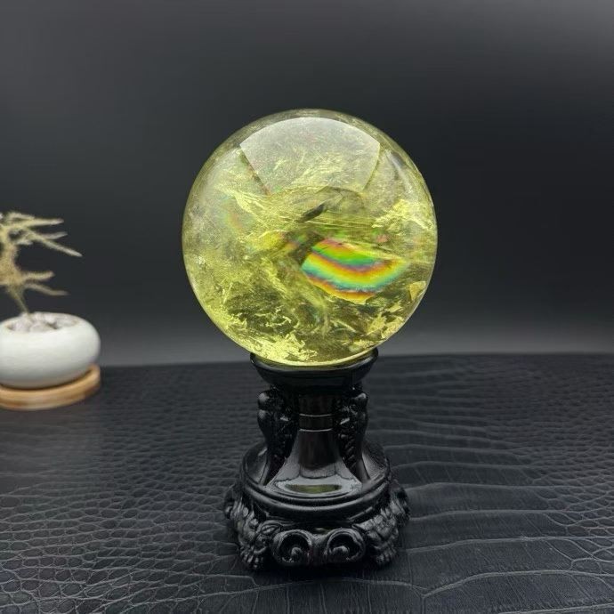 91mm Natural citrine Quartz Sphere Crystal energy polishing Ball Reiki Decor