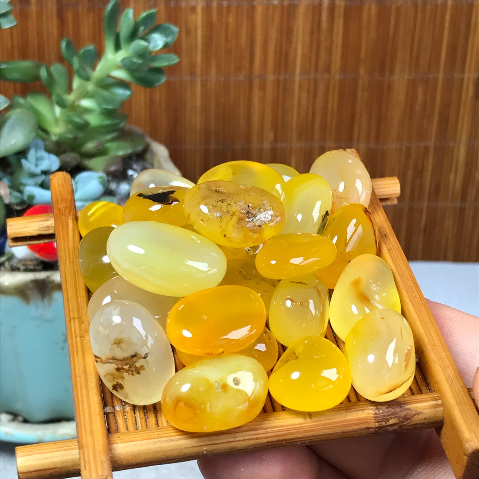 24pcs Natural Yellow agate Crystal gemstone Polish Mineral Specimen 93g A6848