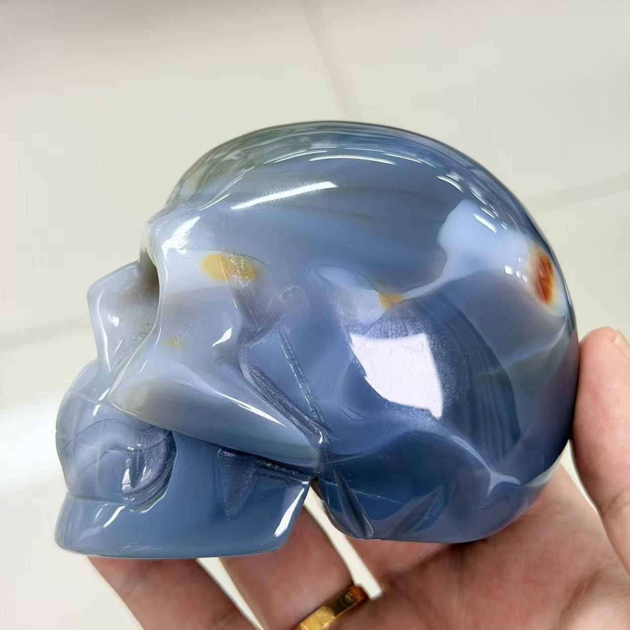 1.4LB Natural Agate Skull Statue Crystal Healing Carving Home Decor Gift