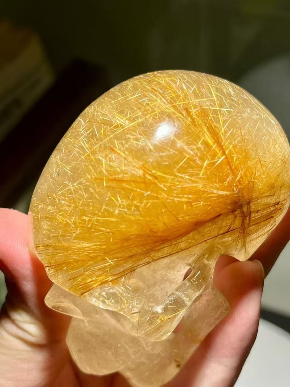 85*58mm Top Natural Gold Rutilated Quartz Titanium Crystal Crystal skull