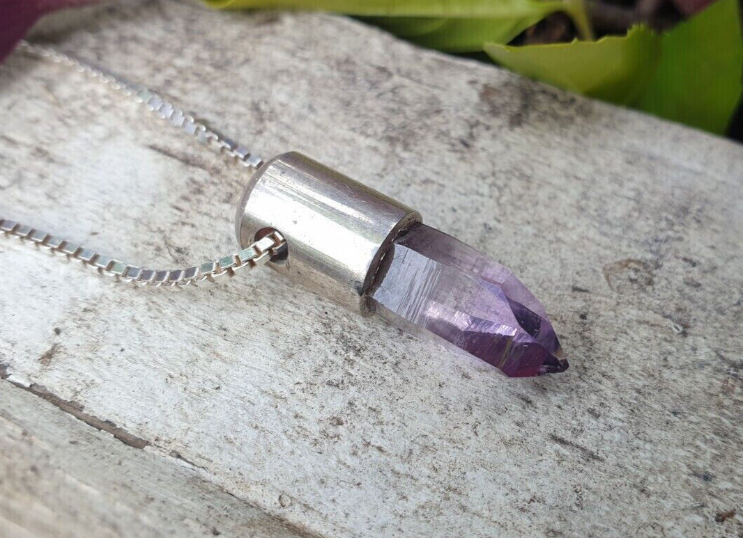Veracruz Amethyst Crystal Pendant Tooth Like – OOAK RARE S Silver 925 Necklace