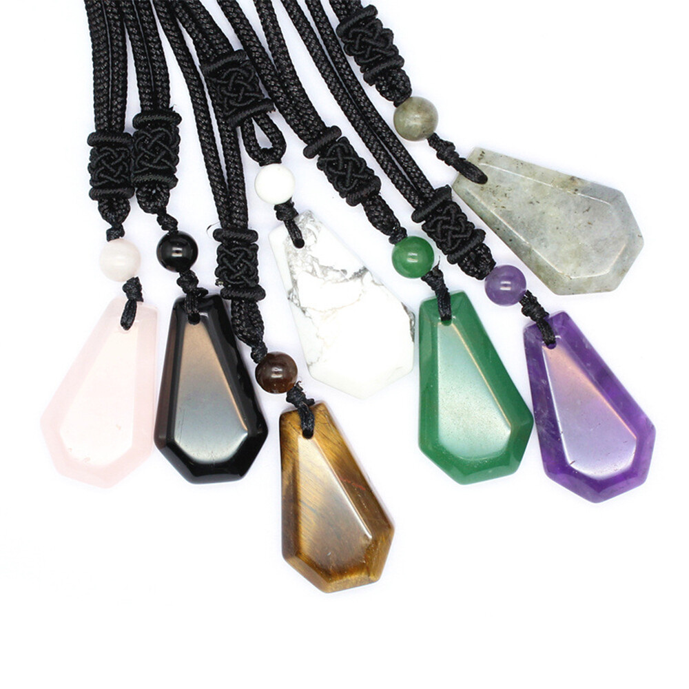 Natural Bead Coffin Necklace Crystal Stone Chakra Quartz Pendant Reiki Healing