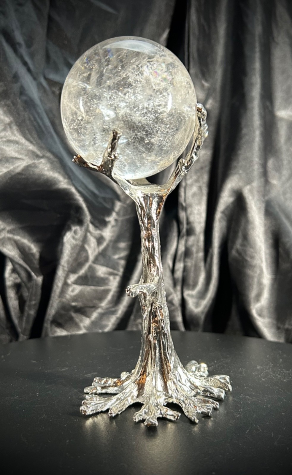 2.62″ Clear Quartz Sphere With Custom Metal Tree Stand 14.6 oz (413 grams)