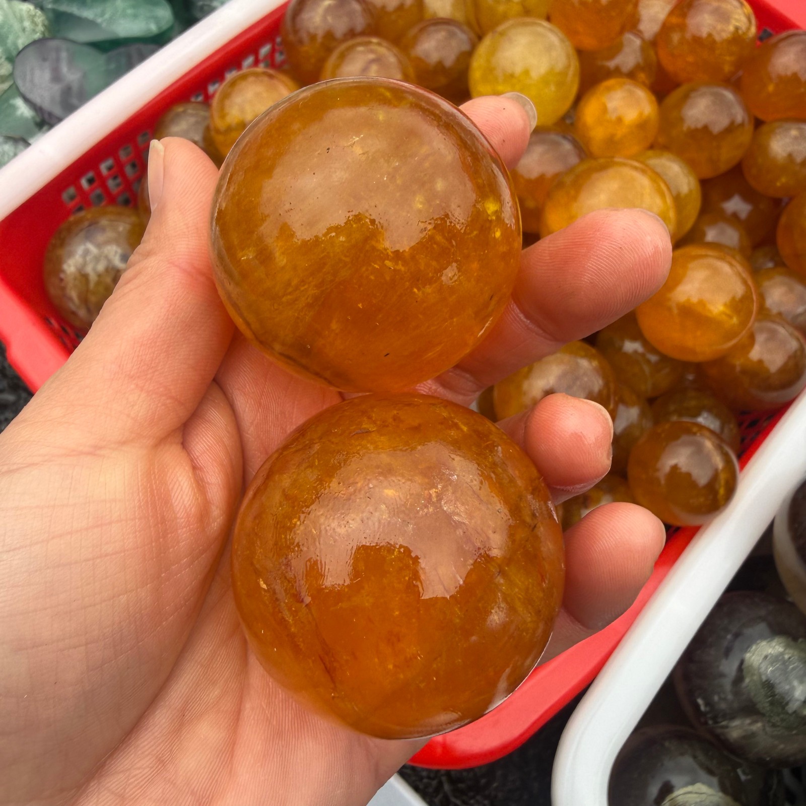 2pc Natural Yellow mica Ball Crystal Quartz Reiki Healing random 200g