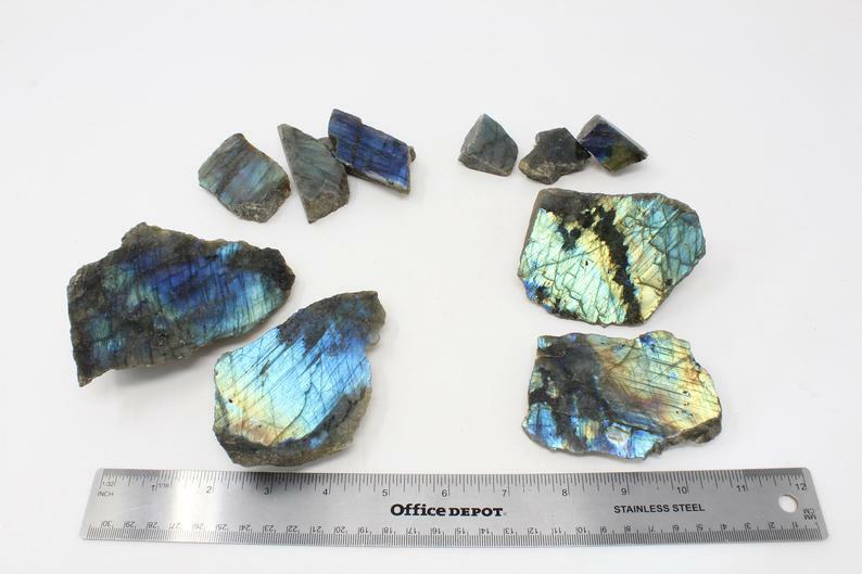 Natural Labradorite Slab, Rough Labradorite Crystals, High Flash, Labradorite