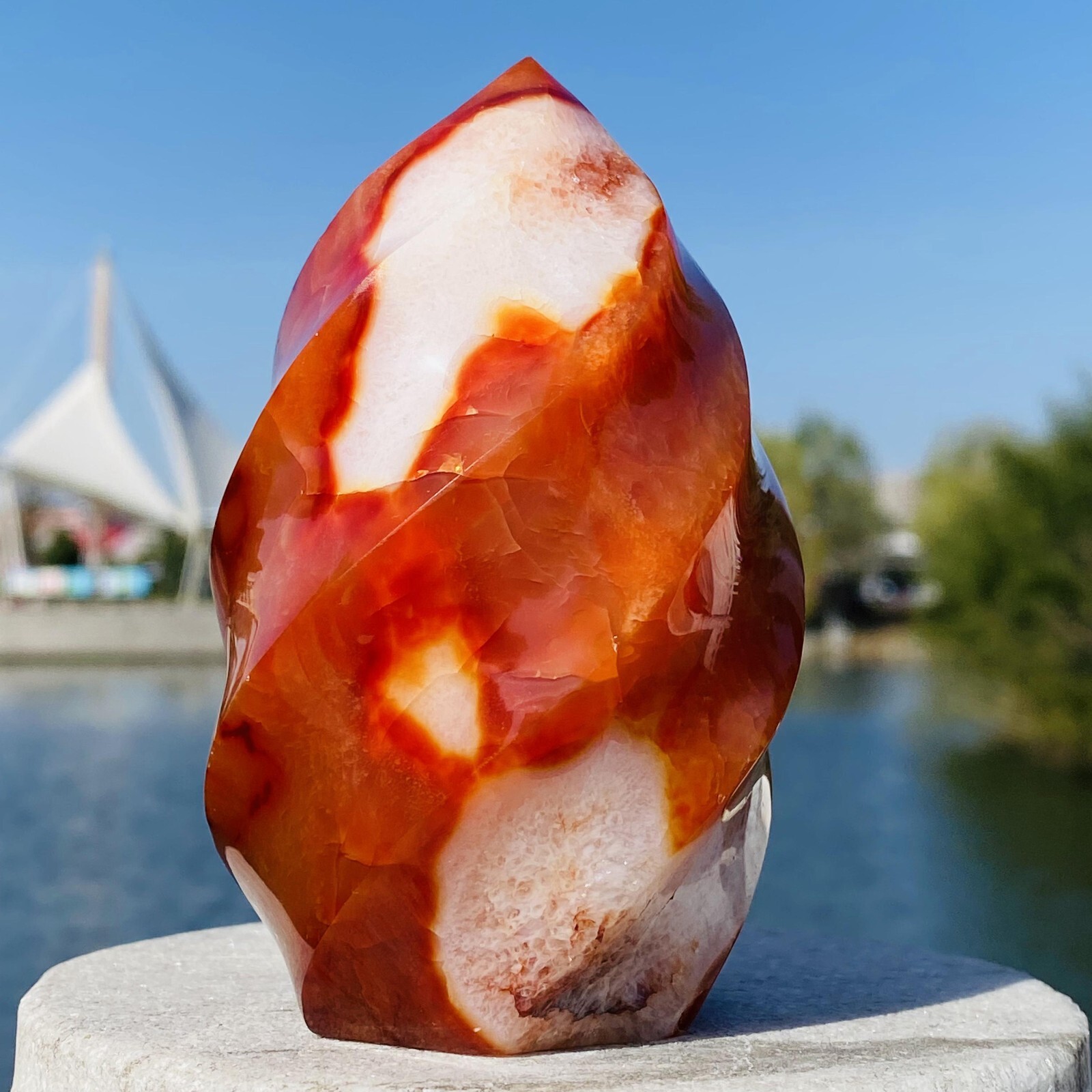 462g Natural Red Agate Flame spiral Quartz Crystal Mineral specimen healing