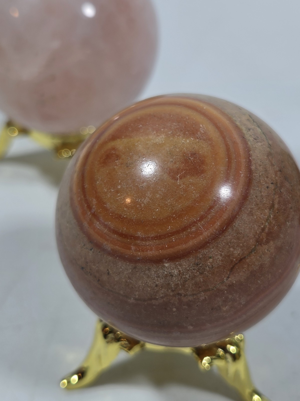 Small Polished Natural Stone Sphere Mixed Material Lot On Stands 1.6″