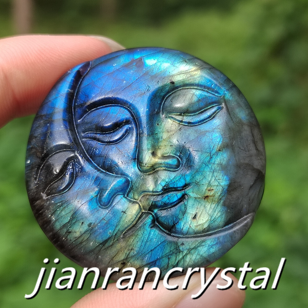 Natural Labradorite Sun and moon Skull Carved Quartz Crystal Skull Gift 1pc