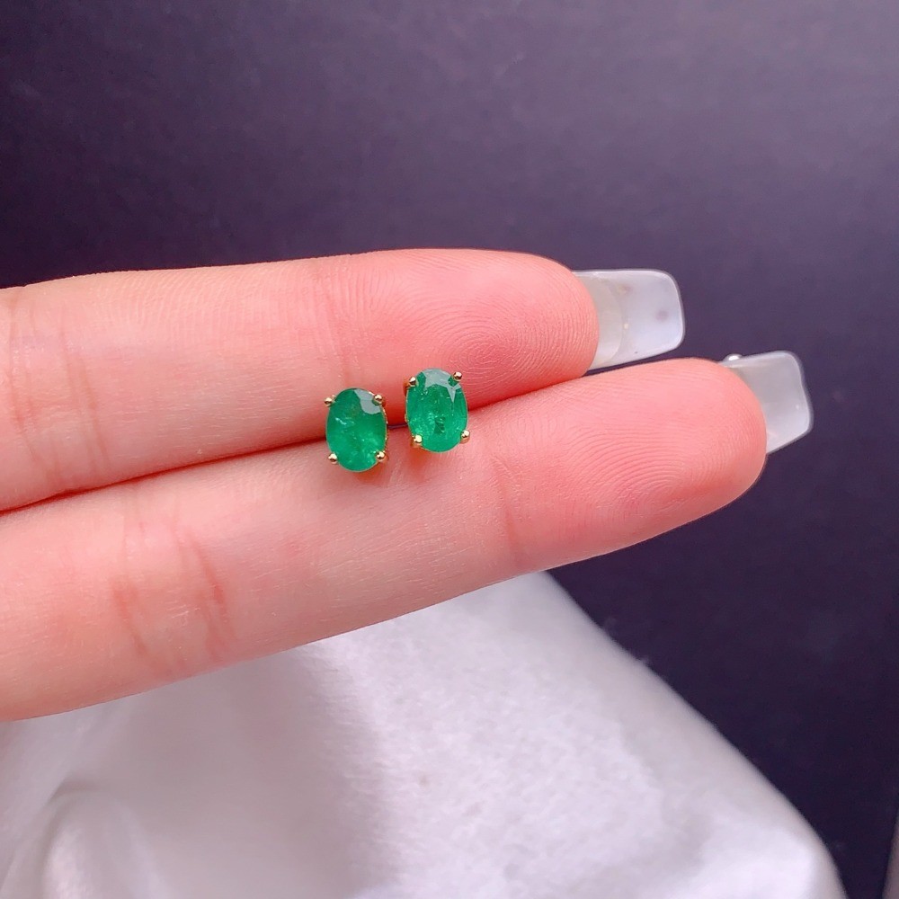 high quality emerald Stud Earrings Gemstone S925 Silver Plated 18K Gold Jewelry