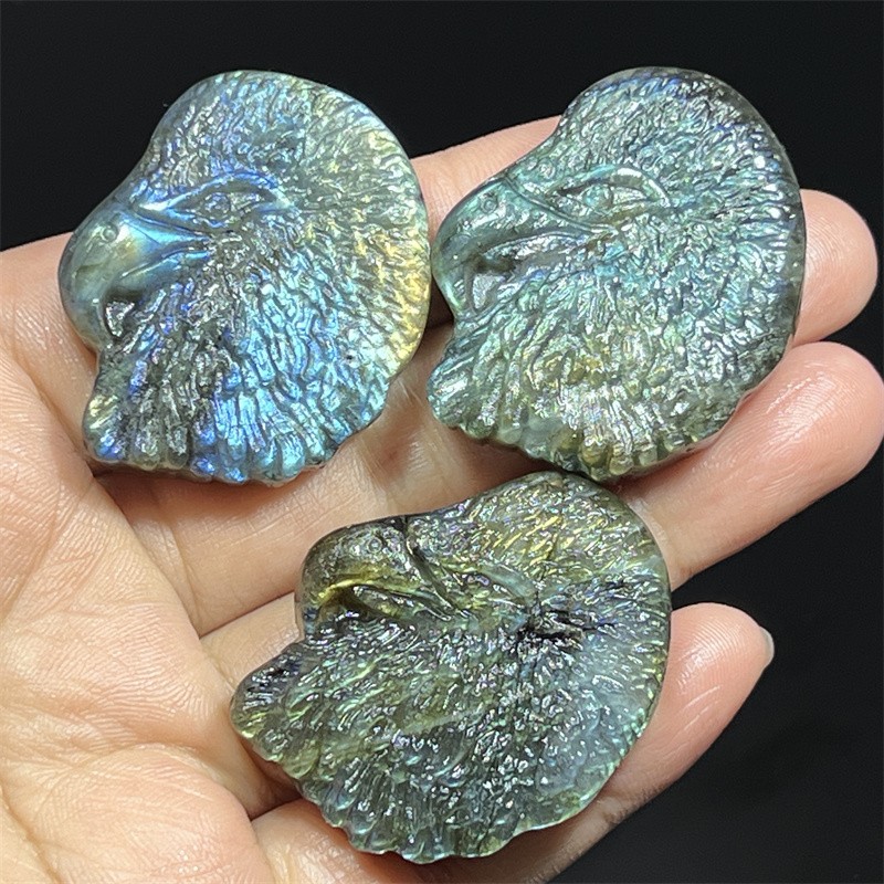 Top Natural colorful labradorite eagle skull quartz crystal skull Random 1pc