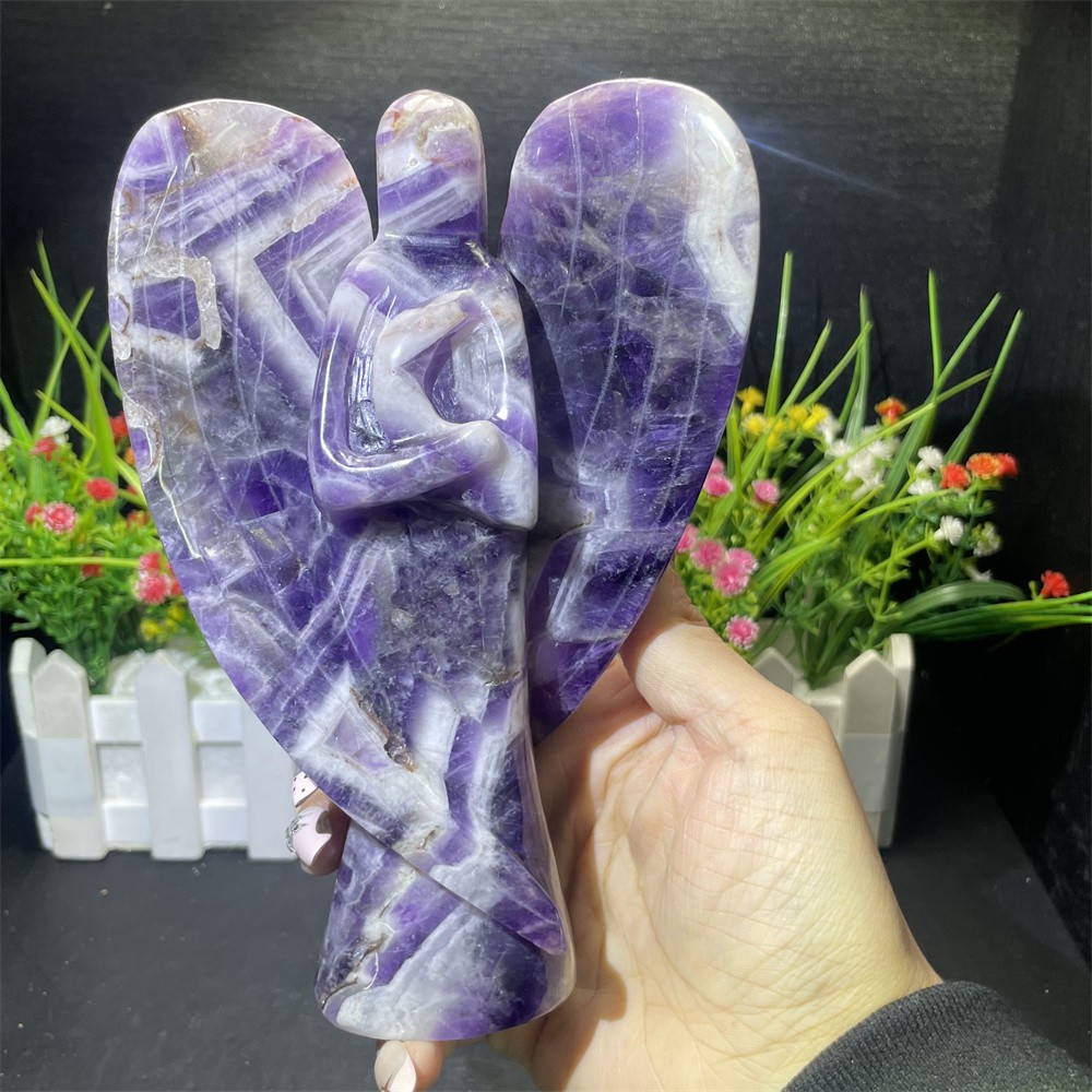 2LB 6.6″ Natural Dream Amethyst Angel Carved Crystal Mineral Quartz Reiki Decor