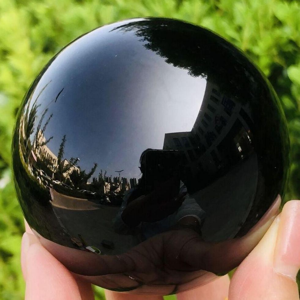 Natural Black Obsidian Sphere Healing Crystal Magic Ball Reiki Stones feng shui