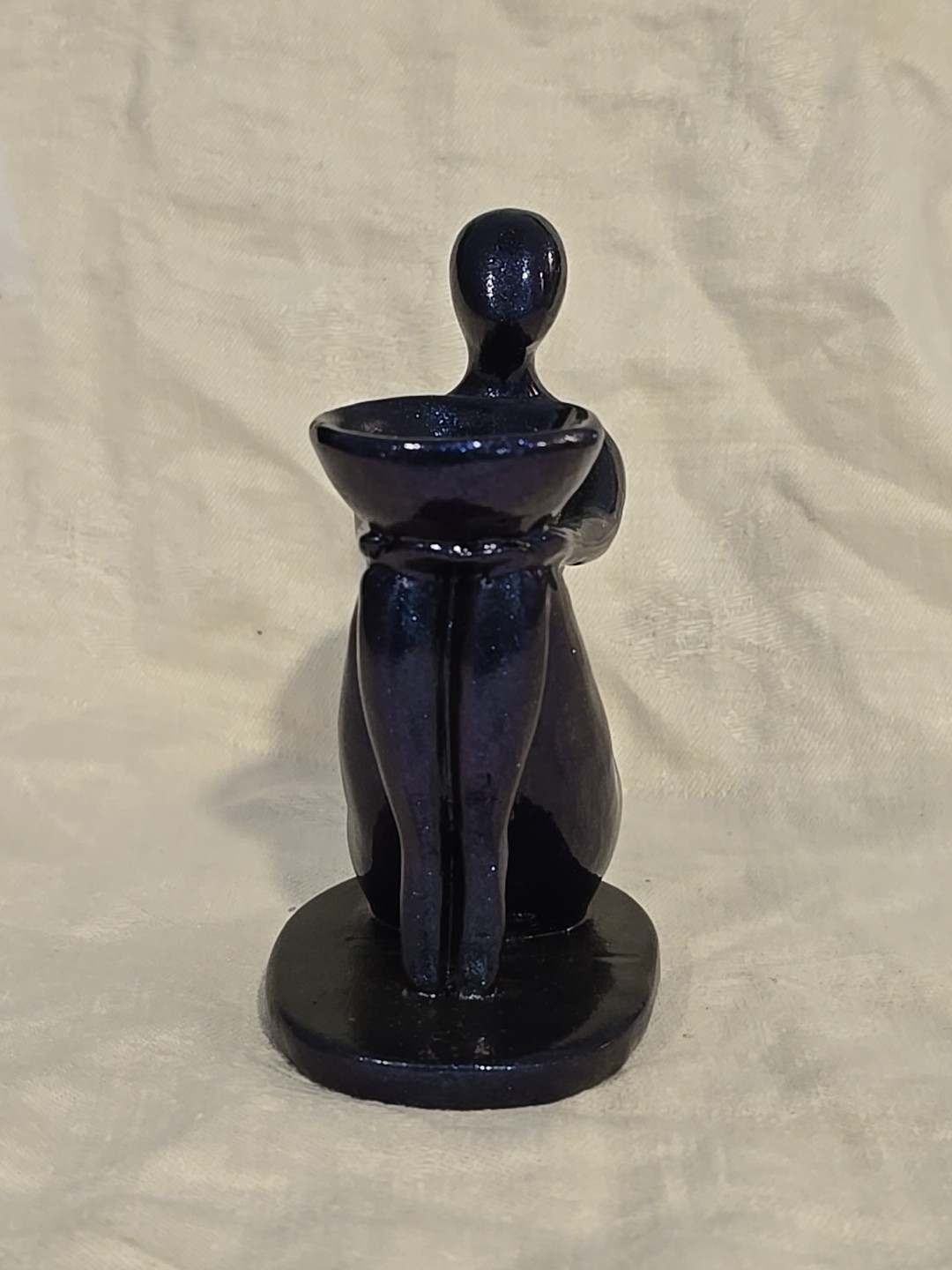 Art Deco Female Fluid Form Crystal Ball Sphere Holder Blue Sparkle Carved Resin