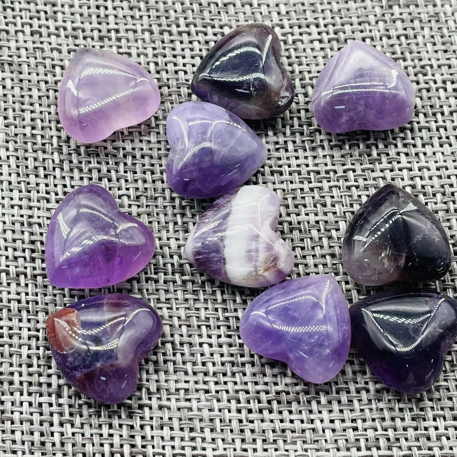 10pc Natural Dreamy Amethyst Mini Heart hand-carved quartz crystal reiki gift