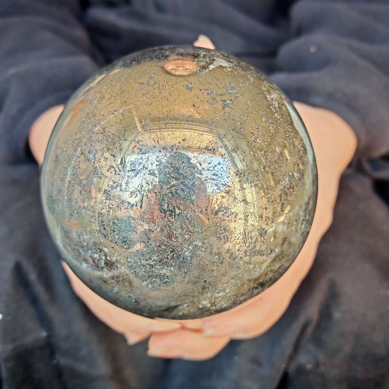 5.61LB Natural quartz pyrite symbiotic specimen grinding ball healing 2550g
