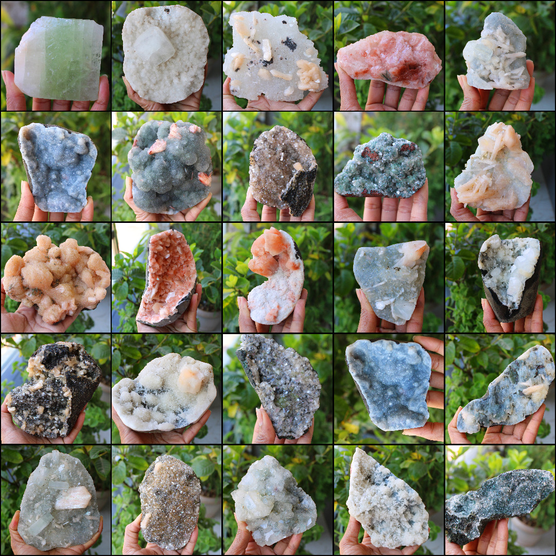 mix lot of APOPHYLLITE, STILBITE, HEULANDITE,CORAL ( 25 nos ) minerals specimen