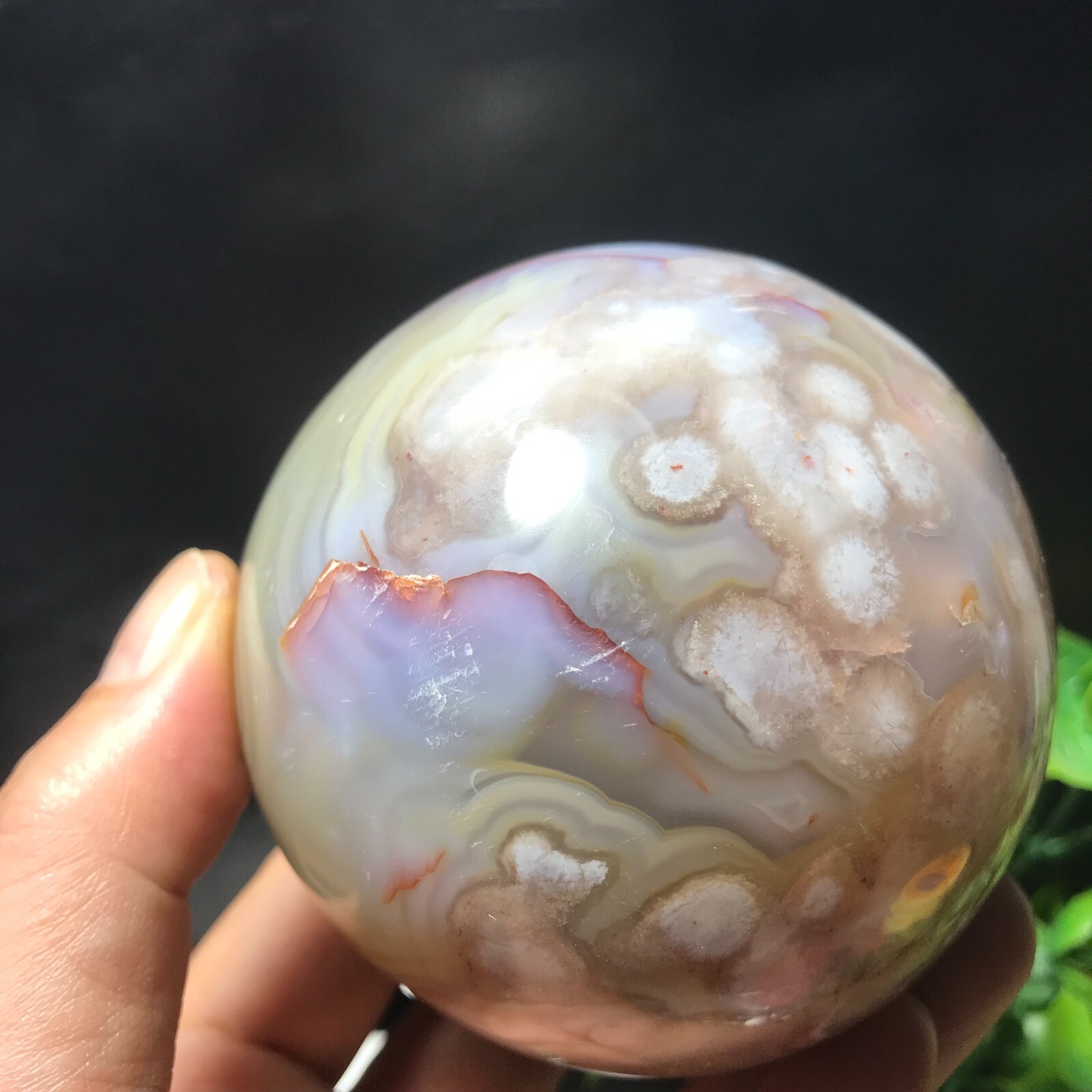566g 73mm Natural Sakura Agate Cherry Blossom ball Quartz Crystal Healing 242