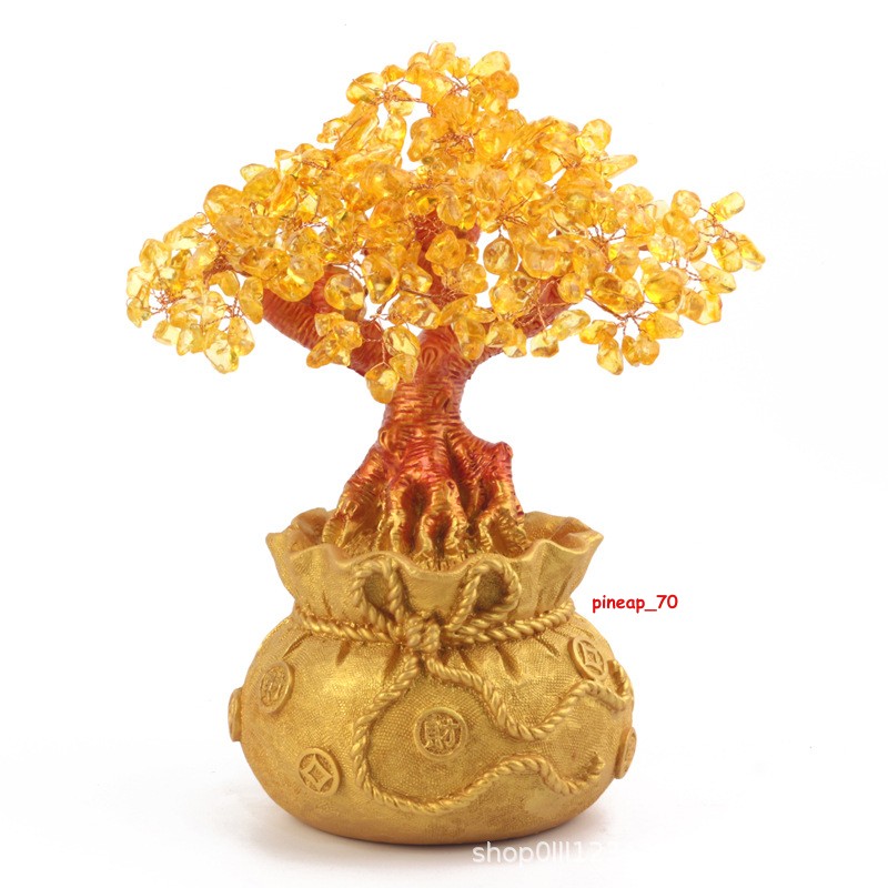Luck Wealth Home Decoration Chinese Feng Shui Money Golden Crystal Tree Bonsai